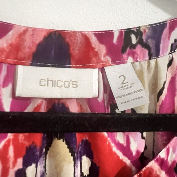 Chico Blouse Size 2 / Large Ivory Pink Scarf Print Silky Flowy Top Lightweight - Picture 2 of 5